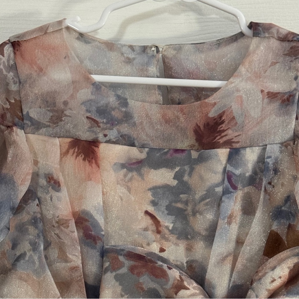 NWT Rare Editions Baby Girl Floral Dress Bubble Sleeve Puffy Skirt & Bow - Picture 2 of 14